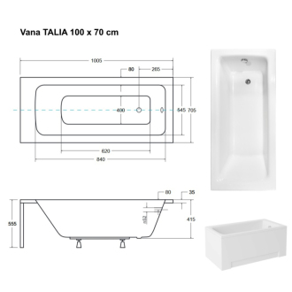 BESCO vaňa TALIA 100 (1000x700 mm), bez nožičiek VANTAL10