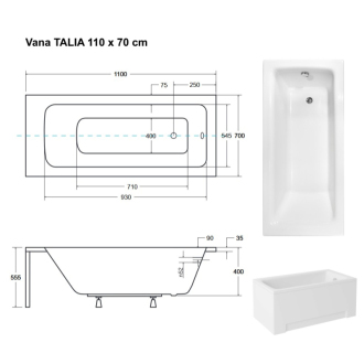 BESCO vaňa TALIA 110 (1100x700 mm), bez nožičiek VANTAL11