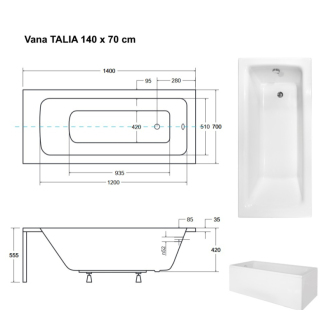 BESCO vaňa TALIA 140 (1400x700 mm), bez nožičiek VANTAL14