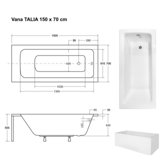 BESCO vaňa TALIA 150 (1500x700 mm), bez nožičiek VANTAL15