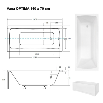 BESCO vaňa OPTIMA 140 (1400x700 mm), bez nožičiek VANOPT14