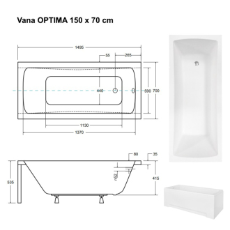BESCO vaňa OPTIMA 150 (1500x700 mm), bez nožičiek VANOPT15