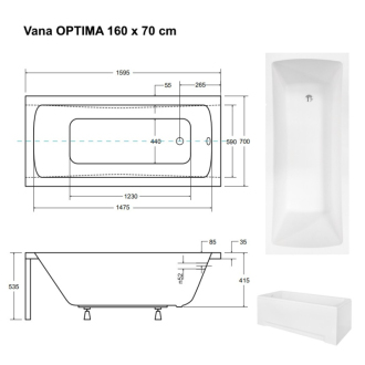 BESCO vaňa OPTIMA 160 (1600x700 mm), bez nožičiek VANOPT16