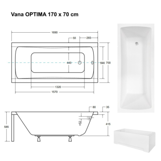 BESCO vaňa OPTIMA 170 (1700x700 mm), bez nožičiek VANOPT17