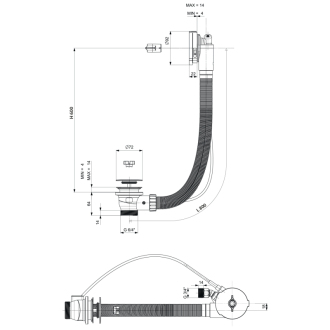 Vaňová súprava s napúšťaním, bovden, dĺžka 800mm, zátka 72mm, chróm 71853
