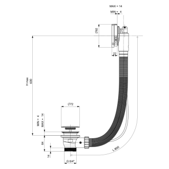 MARBLE vaňová súprava s napúšťaním, bovden, dĺžka 800mm, čierna mat 11052.21