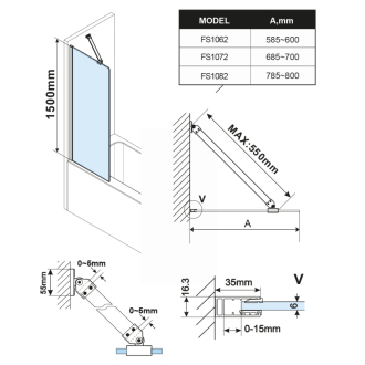 FISA vaňová zástena 800x1500mm, zlato mat, číre sklo FS1082-G