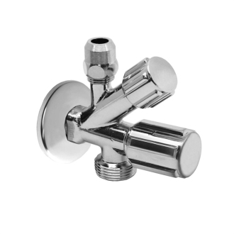 Rohový ventil 1/2"x3/8"x3/4" pre práčku a WC, so spätnou klapkou a ružicou CR39CN