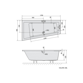 ANDRA L asymetrická vaňa 170x90x45cm, biela mat 81111.11