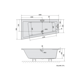 ANDRA L asymetrická vaňa 180x90x45cm, biela mat 72872.11