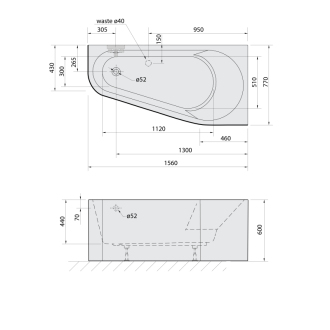 PROJEKTA R MONOLITH asymetrická stojaca vaňa 156x77x60cm, biela/čierna 21111MB