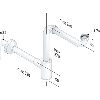 CRONO umývadlový sifón šetriaci miesto, 5/4&quot;, DN32, biela 151.124.0