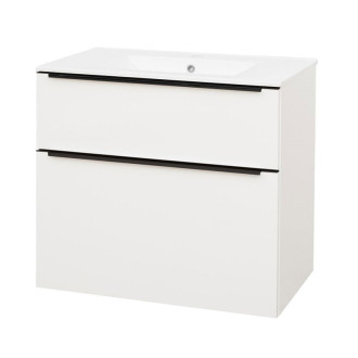 Mailo, kúpeľňová skrinka s umývadlom, 810x720x476 mm, biela, matná, čierne madlo CN541B