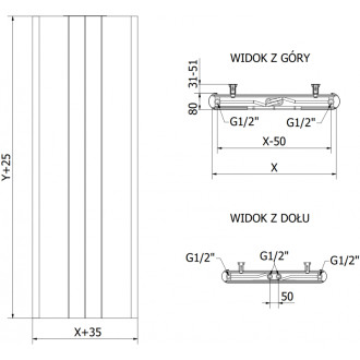 Mexen Line Radiátor 180x60, spodný stred. pripojenie, 1308 W, antracit W6VR20SL-180-060-66
