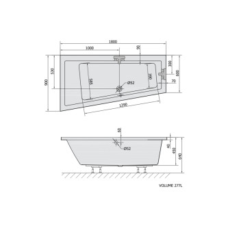 ANDRA L asymetrická vaňa 180x90x45cm, ivory 72872.40