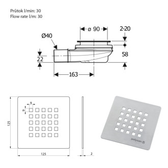 TRENECA vaničkový sifón, priemer 90mm, DN40, krytka šedá mat 84999.31