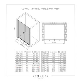 CERANO Sprchové 2-krídlové dvere Antelo L/P chróm, transparentné sklo 104x190cm CER-432328