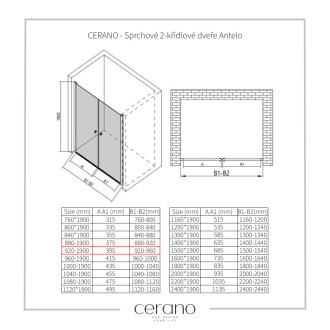 CERANO Sprchové 2-krídlové dvere Antelo L/P chróm, transparentné sklo 92x190 cm CER-432319