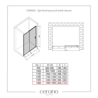CERANO Sprchové posuvné dvere Varone LINE Ľ/P chróm, transparent sklo 140x195