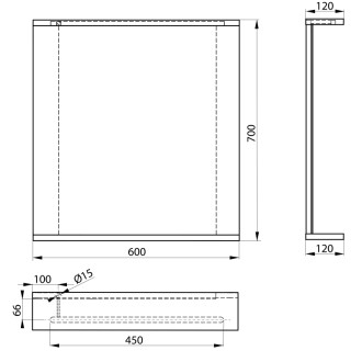 KORIN STRIP zrkadlo s LED osvetlením 60x70x12cm, dub platín KO990S