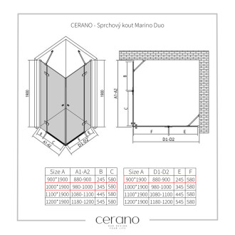 CERANO Sprchovací kút Marino Duo L/P chróm, transparent sklo 100x90 krídlový