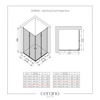 CERANO Sprchovací kút Volpe Duo L/P čierna mat, transparent sklo 100x70 skladacia