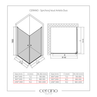 CERANO Sprchovací kút Antelo Duo L/P čierna mat, transparent sklo 100x90 krídlový
