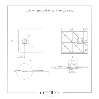 CERANO Sprchová vanička štvorcová Pablo šedá 70x70