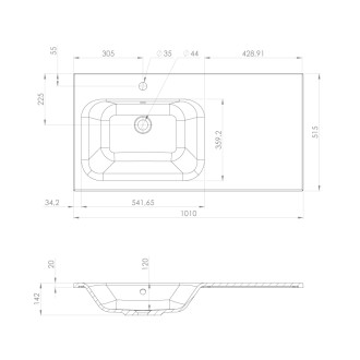 LOREA skrinka s umývadlom 101x46x51, 5cm (70+30cm), ľavá, biela mat LE070-3131-L-01
