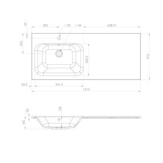 LOREA skrinka s umývadlom 121x46x51, 5cm (90+30), ľavá, biela mat LE090-3131-L-01