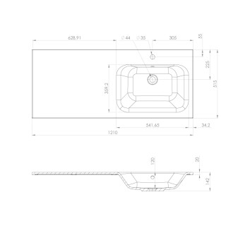 LOREA skrinka s umývadlom 121x46x51, 5cm (30+90 cm), pravá, biela mat LE090-3131-R-01