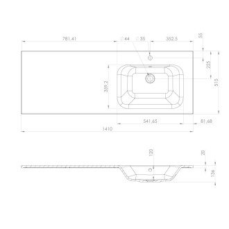 LOREA skrinka s umývadlom 141x46x51, 5cm (70+70cm), pravá, biela mat LE070-3131-R-04