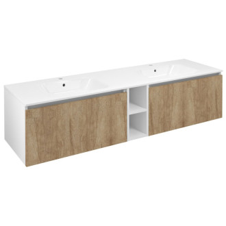 LOREA skrinka s dvojumývadlom 161x46x51, 5cm, dub alabama/biela mat LE070-2231-08