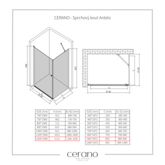 CERANO Sprchovací kút Antelo L/P chróm, transparent sklo 120x90 krídlový