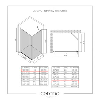 CERANO Sprchovací kút Antelo L/P chróm, transparent sklo 70x80 krídlový