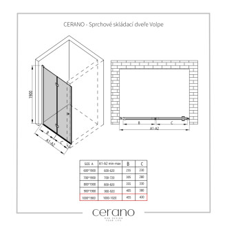 CERANO Sprchové skladacie dvere Volpe L/P chróm, transparent sklo 120x190