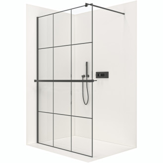 CERANO Sprchová zástena Walk-in Industro L/P + držiak 8mm čierna mat/industriálne sklo 90x200