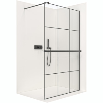CERANO Sprchová zástena Walk-in Industro L/P + držiak 8mm čierna mat/industriálne sklo 90x200