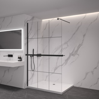 CERANO Sprchová zástena Walk-in Industro L/P + držiak 8mm čierna mat/industriálne sklo 90x200