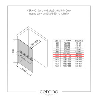 CERANO Sprchová zástena Walk-in Industro L/P držiak 8mm čierna mat/industriálne sklo 110x200