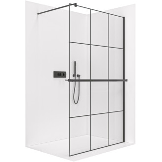 CERANO Sprchová zástena Walk-in Industro L/P držiak 8mm čierna mat/industriálne sklo 140x200