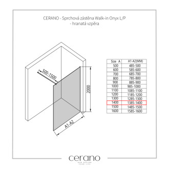 CERANO Sprchová zástena Walk-in Onyx Ľ/P čierna mat, grafitové sklo 140x200