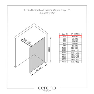 CERANO Sprchová zástena Walk-in Onyx Ľ/P čierna mat, transparent sklo 50x200