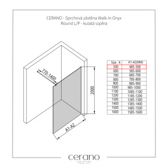 CERANO Sprchová zástena Walk-in Onyx Ľ/P guľatá chróm, mliečne sklo 50x200