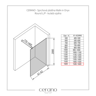 CERANO Sprchová zástena Walk-in Onyx Ľ/P guľatá chróm, ryhované sklo 160x200