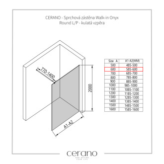 CERANO Sprchová zástena Walk-in Onyx Ľ/P guľatá chróm, ryhované sklo 60x200