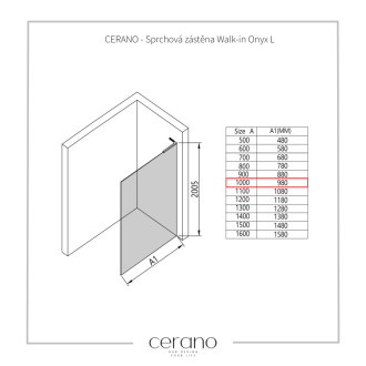 CERANO Sprchová zástena Walk-in Onyx Ľ/P L-ľavá čierna mat, grafitové sklo 100x200