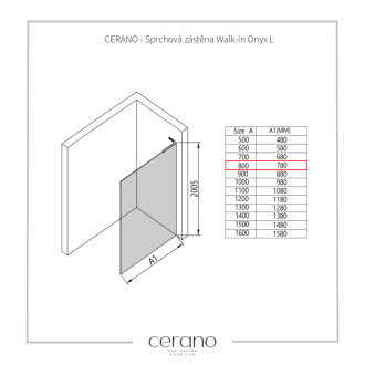 CERANO Sprchová zástena Walk-in Onyx Ľ/P L-ľavá chróm, grafitové sklo 80x200