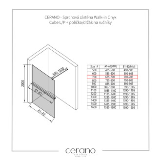 CERANO Sprchová zástena Walk-in Onyx Ľ/P držiak čierna mat, grafitové sklo 70x200