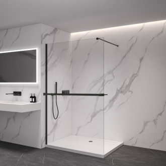 CERANO Sprchová zástena Walk-in Onyx Ľ/P držiak čierna mat, transparent sklo 110x200
